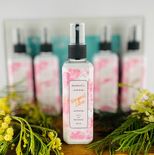 Bergamot_and_Citrus_by Miss Moo Co is an Australian-made natural air freshener that eliminates odours at the source. Safe for kids, pets, and eco-conscious homes, crafted with pure essential oils.