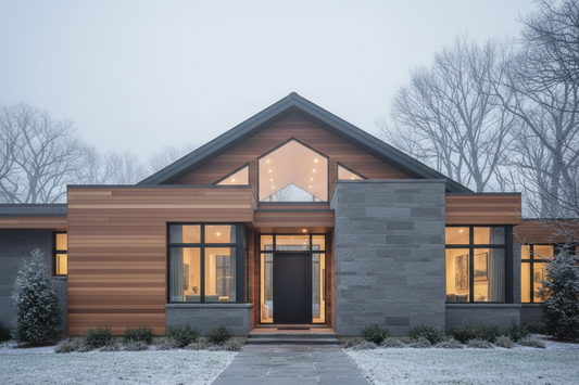 a closed up house in winter