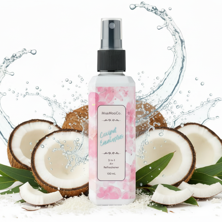 Non-toxic room spray – pure essential oils, kid and pet friendly. Handcrafted Coconut and Eucalyptus essential oil home spray – Australian-made, clean ingredients