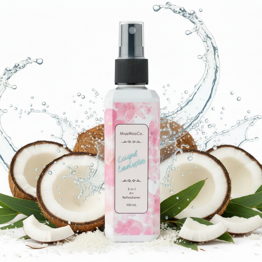 Non-toxic room spray – pure essential oils, kid and pet friendly. Handcrafted Coconut and Eucalyptus essential oil home spray – Australian-made, clean ingredients