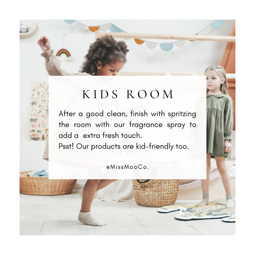 Freshen up kids rooms with  MissMooCo products that eliminate odours and is kid-friendly
