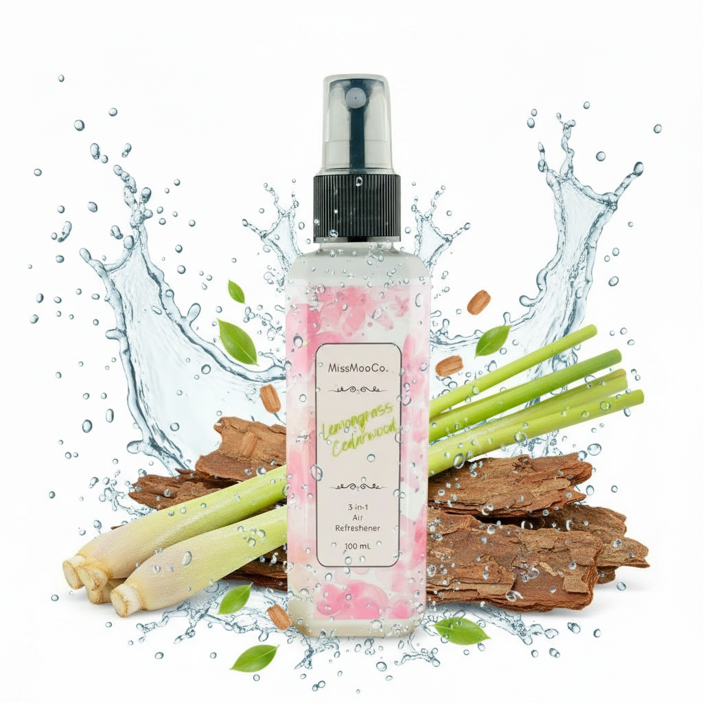 Handcrafted lemongrass and cedarwood essential oil home spray – Australian-made, clean ingredients