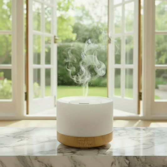 Relaxing home scene with diffuser oils – consciously formulated for health-conscious families by MissMooCo."