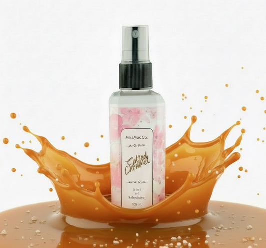Australian-made home fragrance spray – safe for kids and pets. Handcrafted salted caramel home spray – Australian-made, clean ingredients