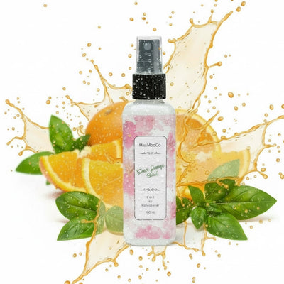 Handcrafted sweet orange and basil essential oil home spray – Australian-made, clean ingredients. Eliminates kitchen odours