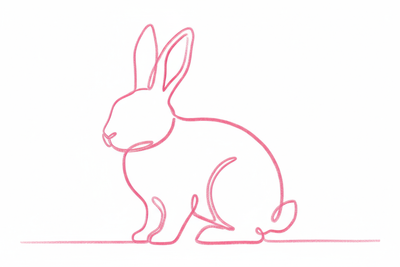 make a one line rabbit, pink pastel, white background, thick lines and big
